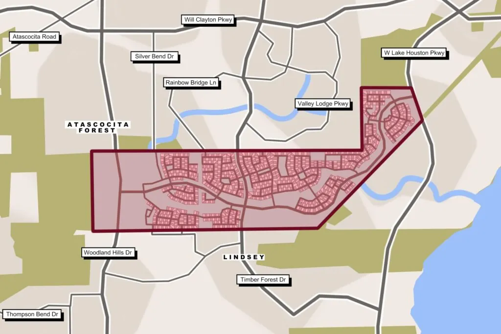 a drawn out map of The Groves, Houston, TX neighborhood